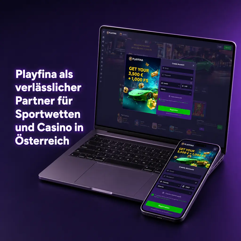 Playfina: sicherer Anbieter für Sportwetten und Online-Casino in Österreich, mit Apps für Android und iOS.