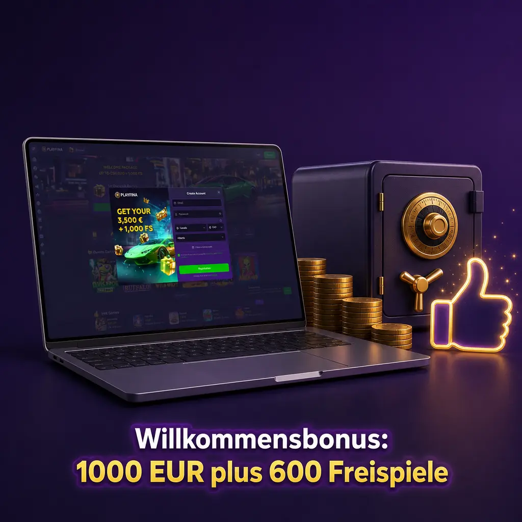 Playfina Willkommensbonus: 100% bis 1000 EUR plus 600 Freispiele für Slots und Casino-Spiele bei erster Einzahlung